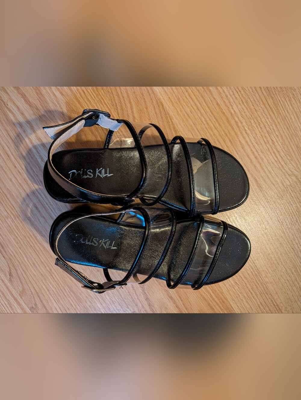 Dolls Kill Black Platform Sandals with Clear Straps - Women's Size 7